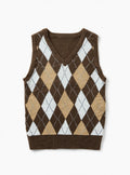Love Tree Brown/Tan Argyle Knit Sweater Vest (Size M)