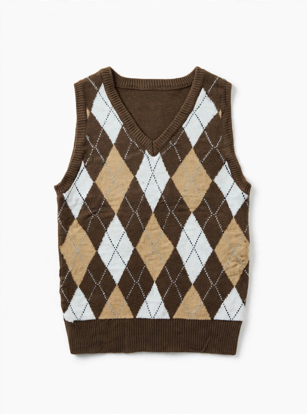 Love Tree Brown/Tan Argyle Knit Sweater Vest (Size M)