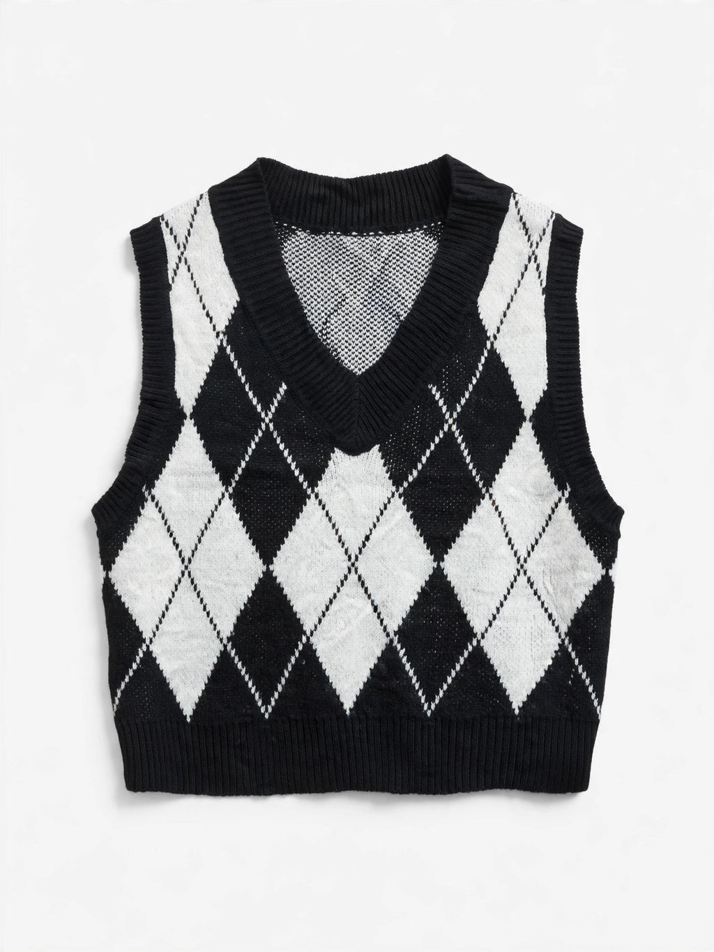 ROMWE Black/White Argyle Knit Sweater Vest (Size S)