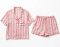 Pink and white striped satin night suit – short sleeve shirt and shorts