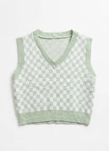 Stradivarius Mint/White Checkerboard Knit Sweater Vest (Size S)