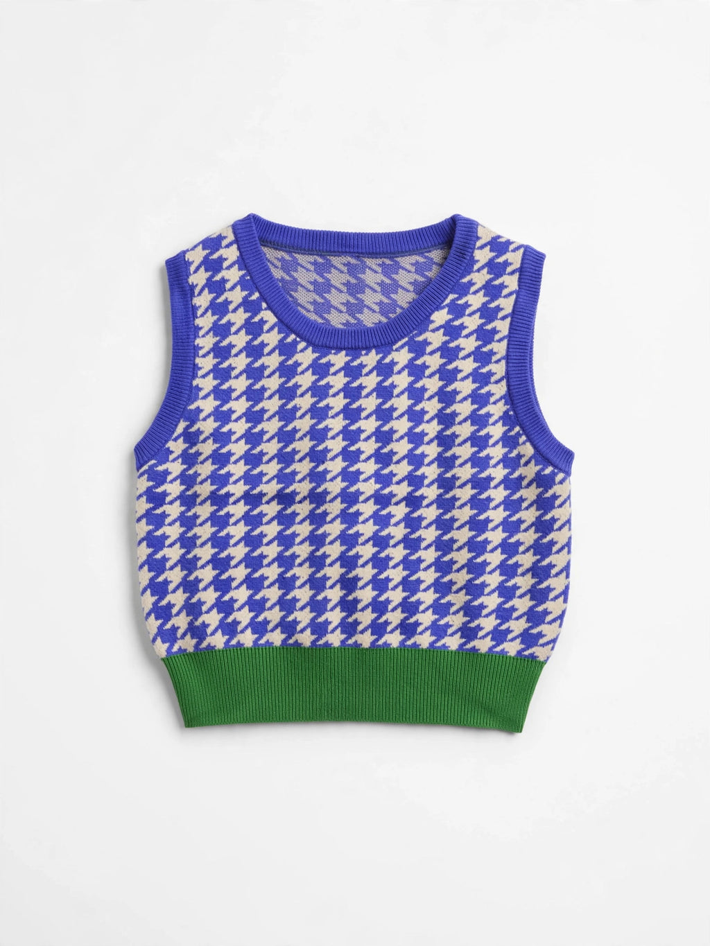 SHEIN Purple/White Houndstooth Knit Sweater Vest