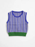 SHEIN Purple/White Houndstooth Knit Sweater Vest