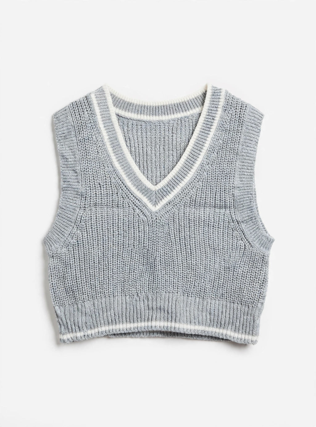 H&M Divided Light Grey/White Striped Knit Sweater Vest (Size S)