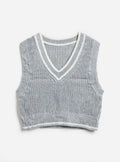 H&M Divided Light Grey/White Striped Knit Sweater Vest (Size S)
