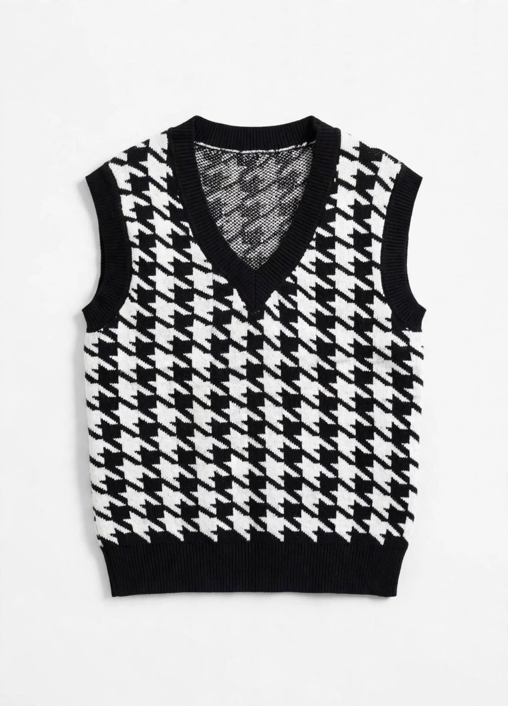 Black/White Houndstooth Knit Sweater Vest (Size S)