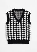 Black/White Houndstooth Knit Sweater Vest (Size S)