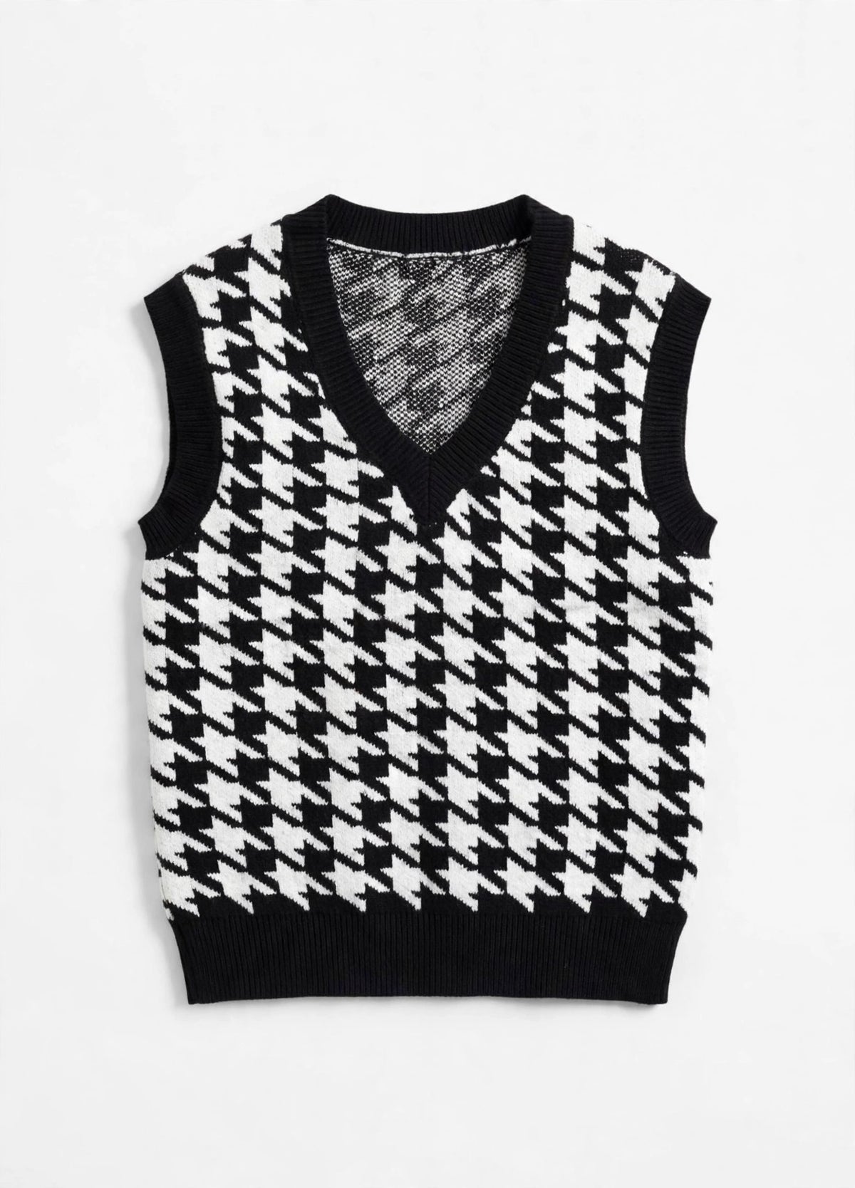 Black/White Houndstooth Knit Sweater Vest (Size S)