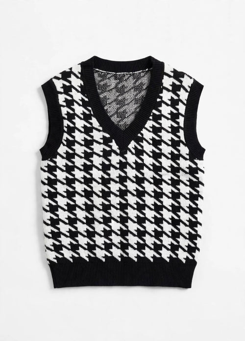 Black/White Houndstooth Knit Sweater Vest (Size S)