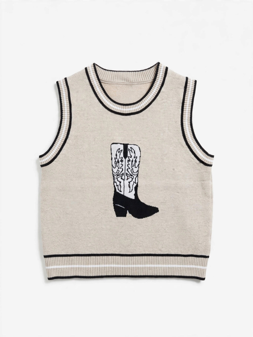 Vigoss Beige Cowboy Boot Graphic Knit Sweater Vest (Size L)