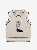 Vigoss Beige Cowboy Boot Graphic Knit Sweater Vest (Size L)