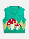 ROMWE Green Mushroom Graphic Knit Sweater Vest (Size L)