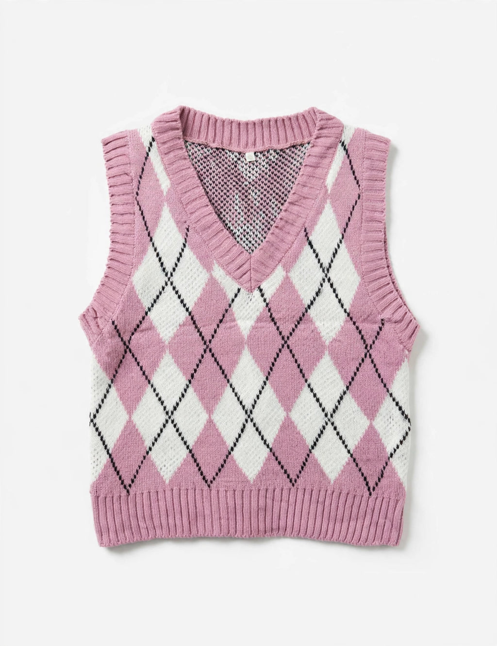 Pink/White Argyle Knit Sweater Vest (Size S)