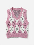 Pink/White Argyle Knit Sweater Vest (Size S)
