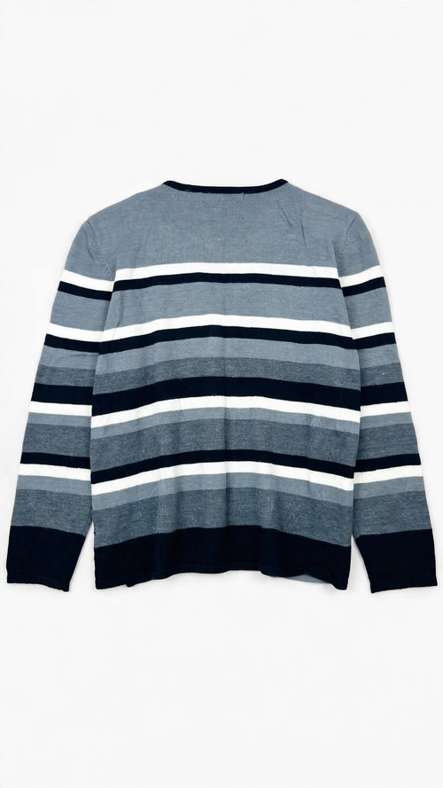 alfred dunner Grey Striped Knit Twinset Cardigan (Size L)