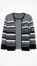 alfred dunner Grey Striped Knit Twinset Cardigan (Size L)