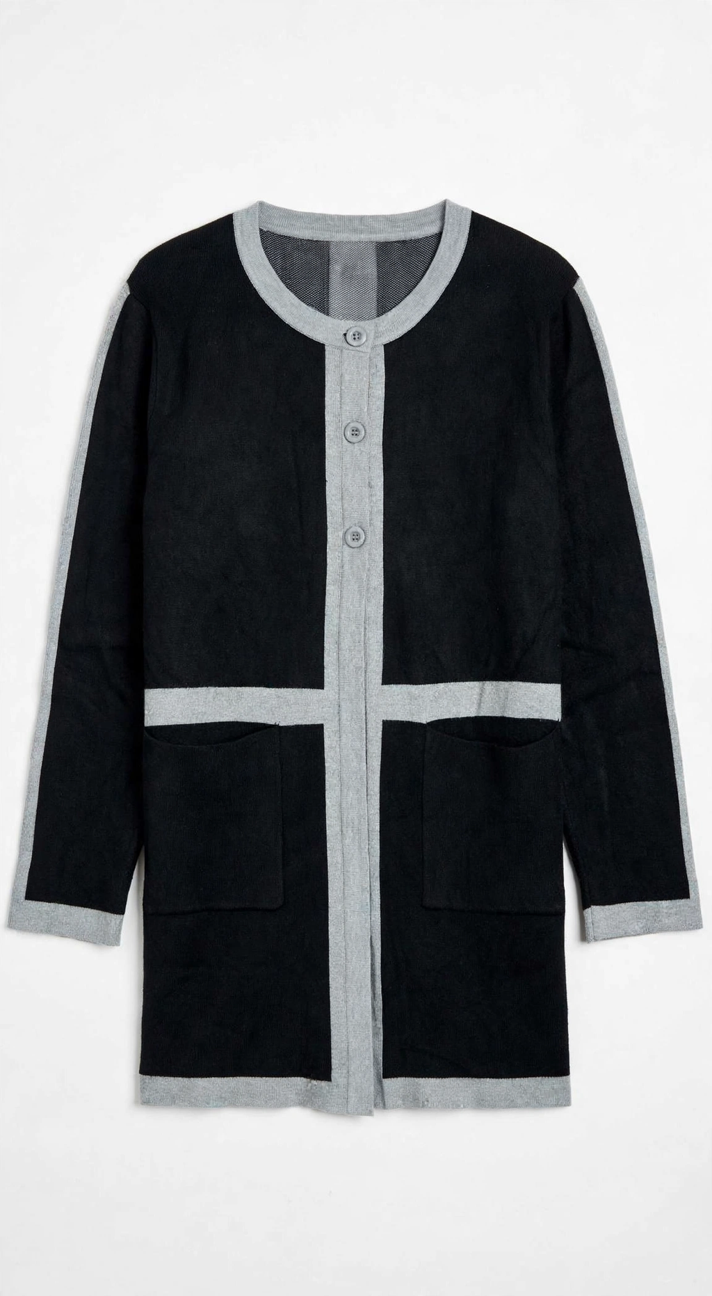 Paramour Black and Grey Colorblock Button Cardigan with Pockets (Size M)