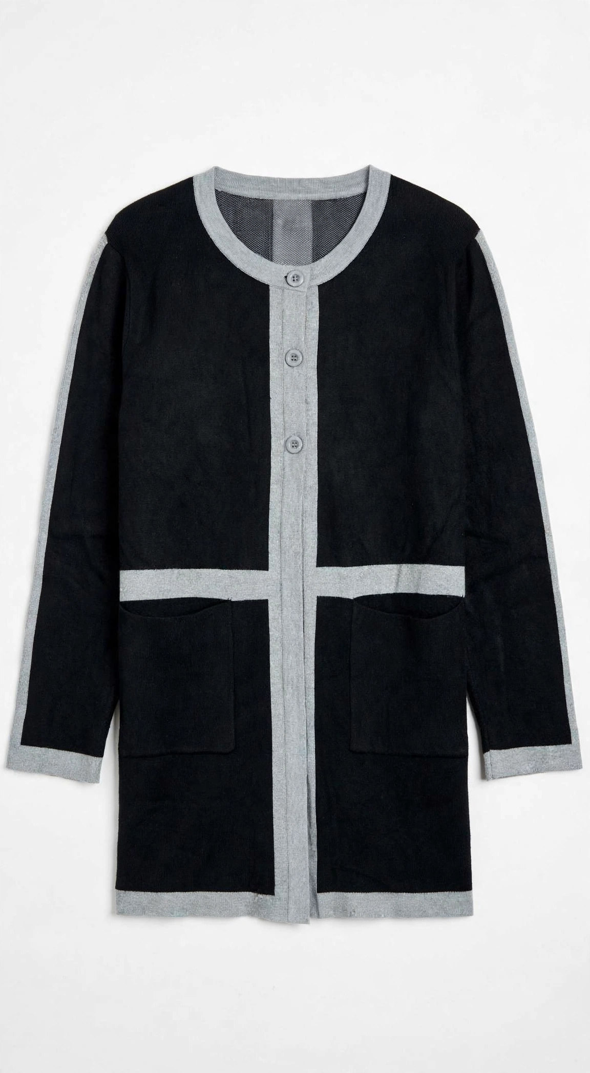 Paramour Black and Grey Colorblock Button Cardigan with Pockets (Size M)