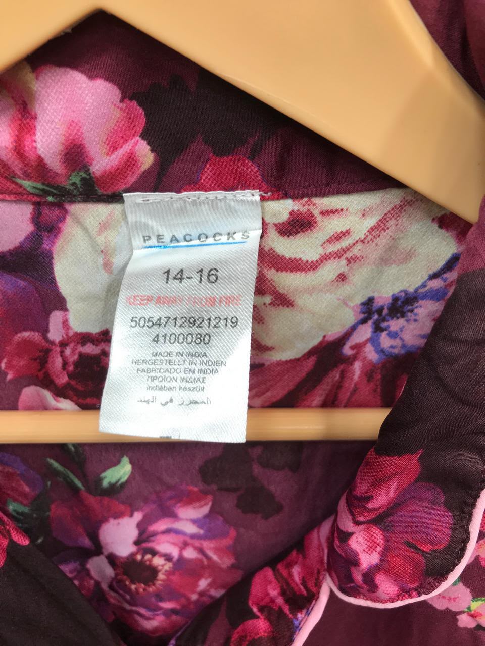 Peacocks Floral Satin Pyjama Set – Short Sleeve Shirt & Shorts (Burgundy, Size 14-16)