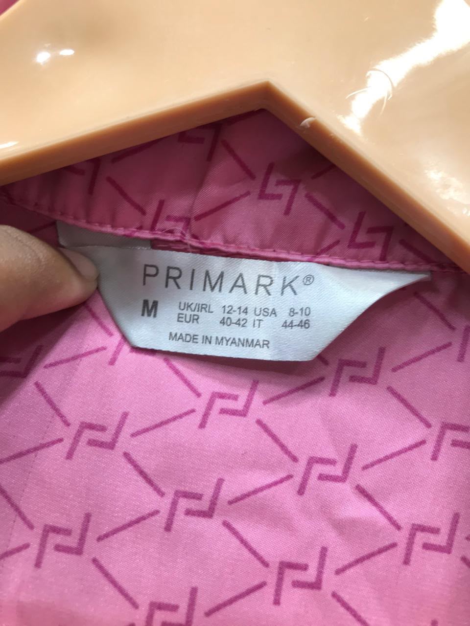 Primark Satin Pyjama Set – Geometric Monogram Print Shirt & Shorts (Pink, Size M)
