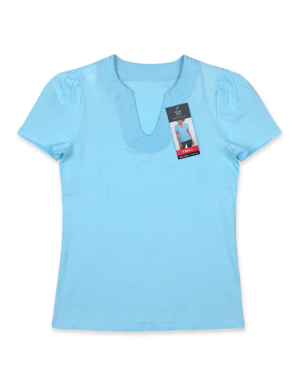 Rafaella Short Sleeve V-Neck Top – Light Blue (Size XS)