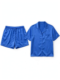 Primark Satin Pyjama Set – Short Sleeve Shirt & Shorts (Royal Blue, Size L)