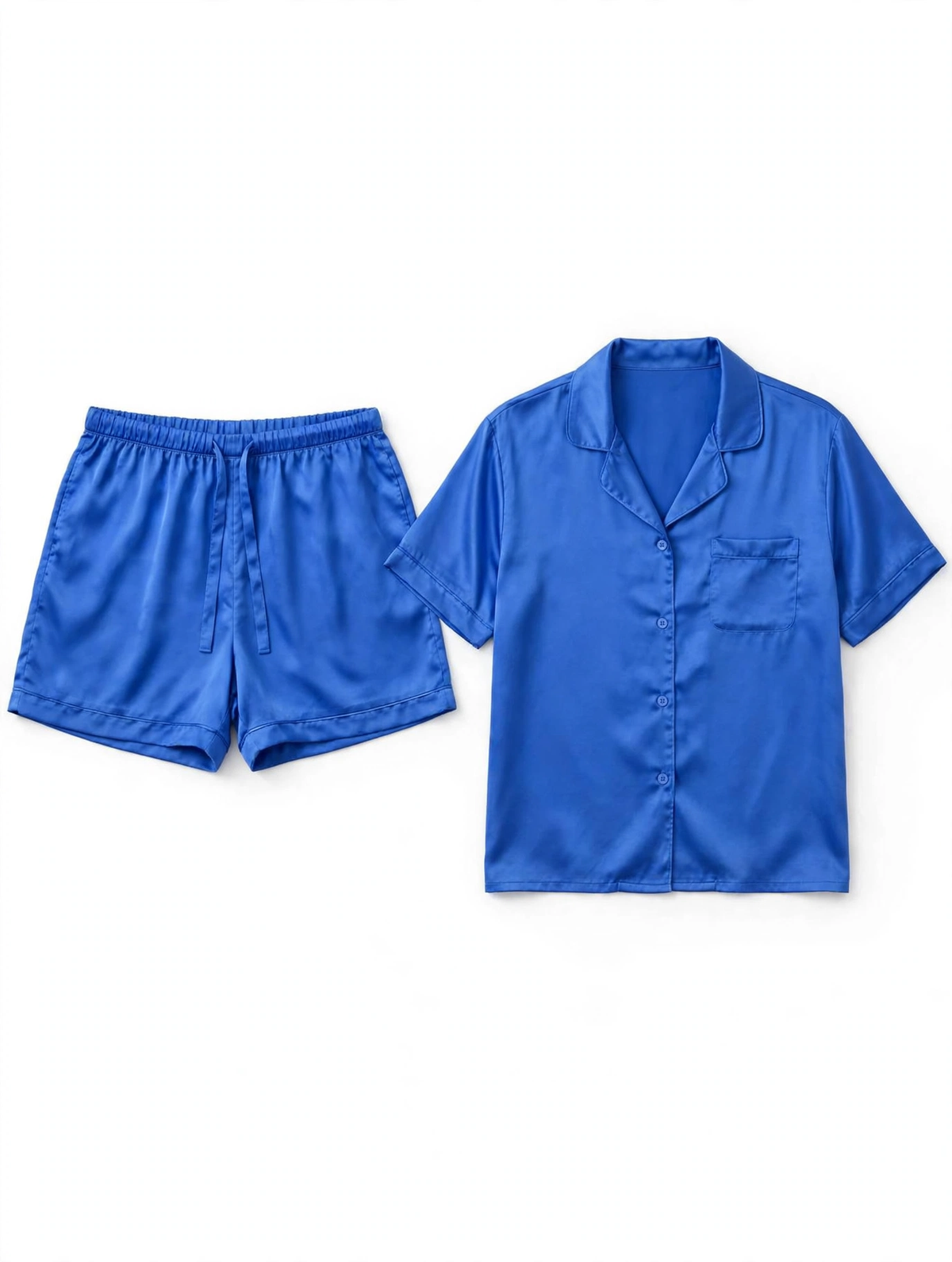 Primark Satin Pyjama Set – Short Sleeve Shirt & Shorts (Royal Blue, Size L)