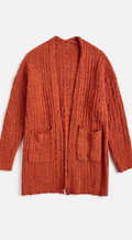 Rust Terracotta Popcorn Knit Pocket Cardigan (Size M)