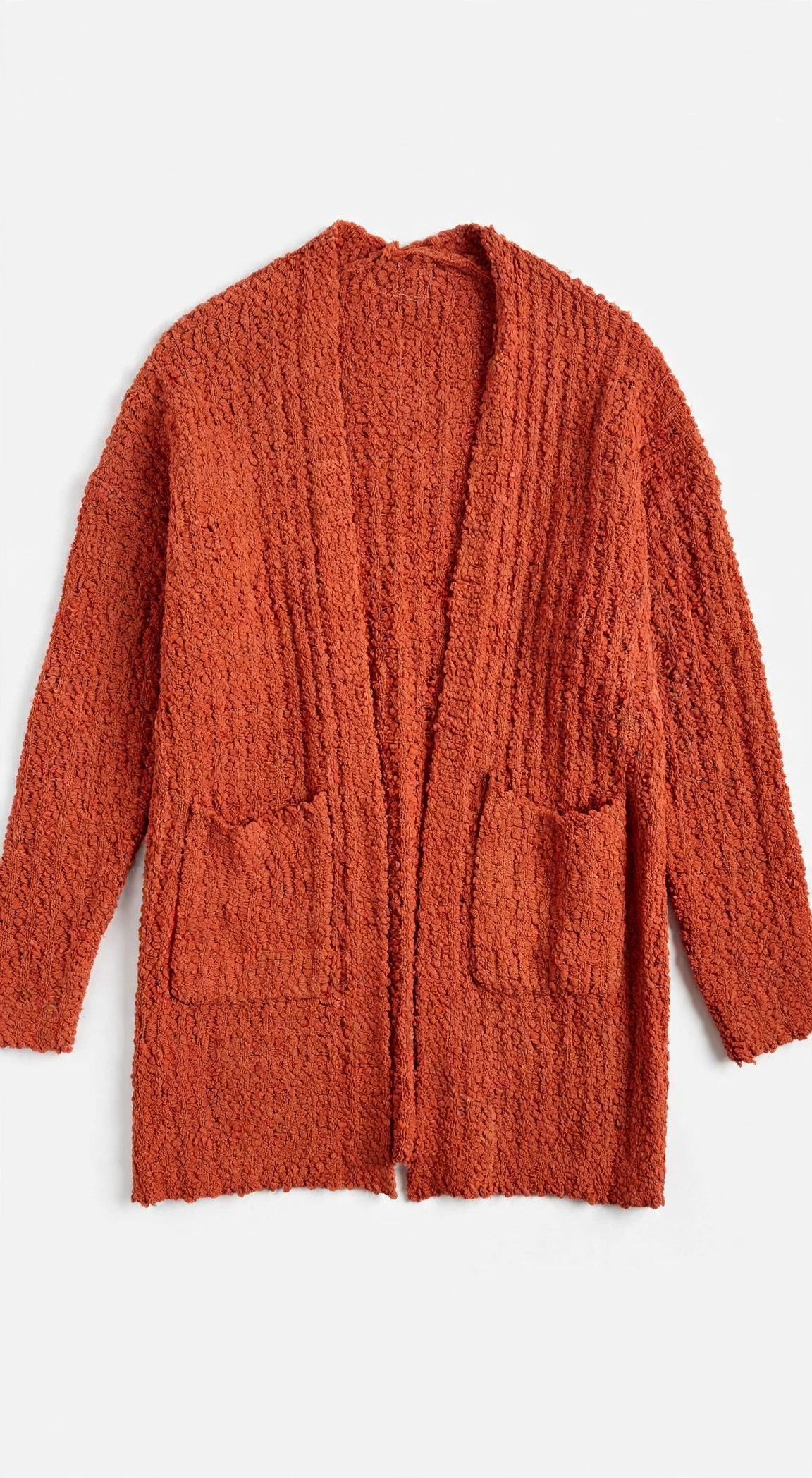 Rust Terracotta Popcorn Knit Pocket Cardigan (Size M)