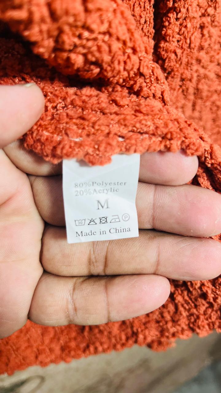 Rust Terracotta Popcorn Knit Pocket Cardigan (Size M)