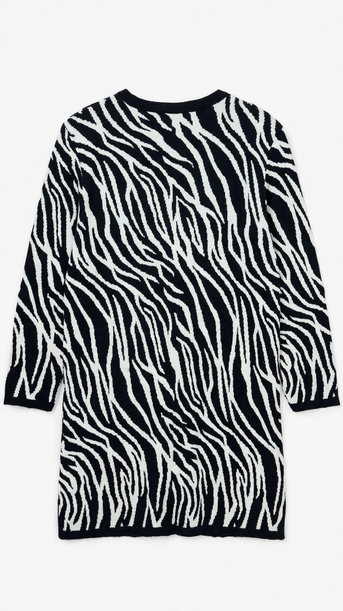 Sag Harbor Black & White Zebra-Stripe Knit Cardigan (Size XL)