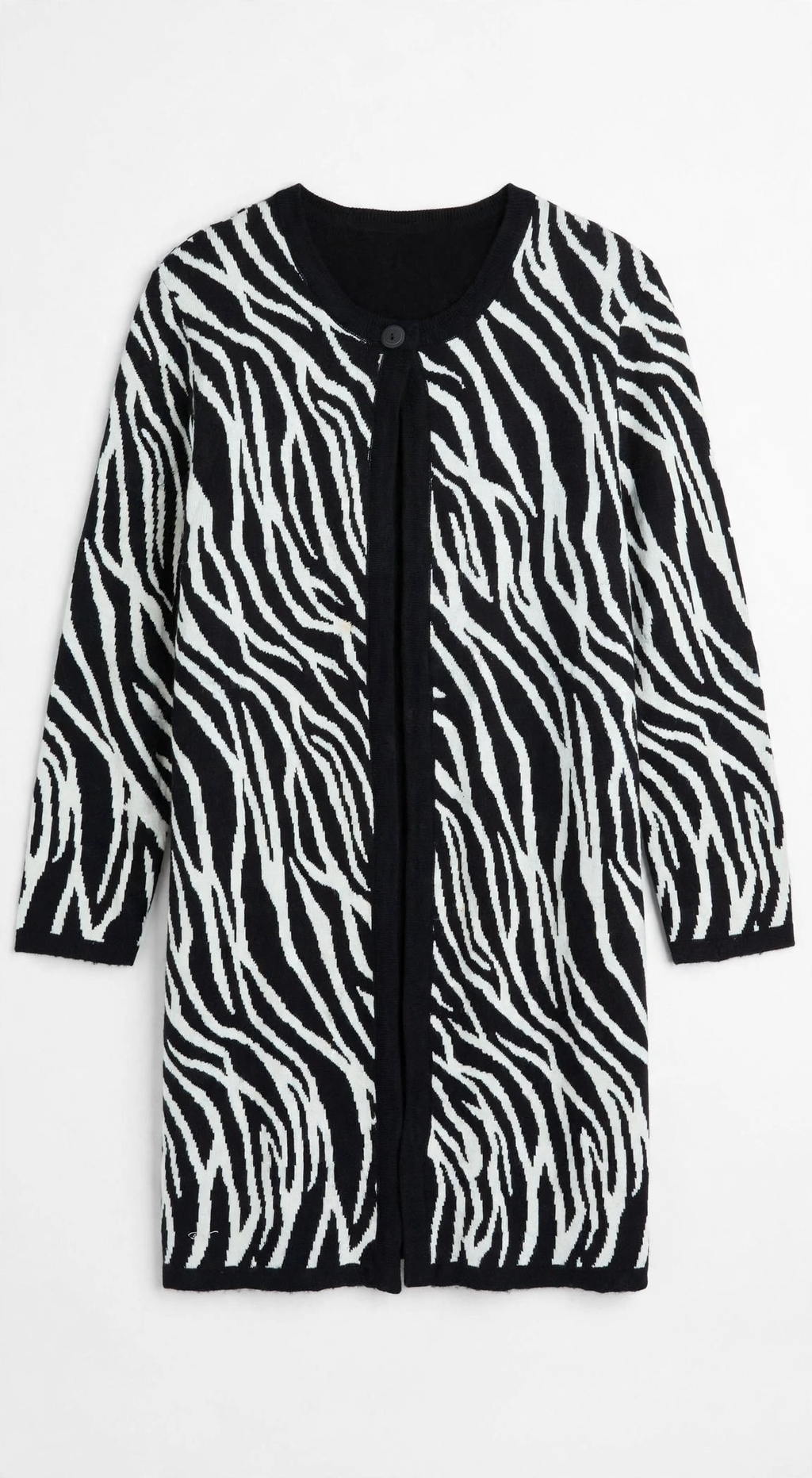 Sag Harbor Black & White Zebra-Stripe Knit Cardigan (Size XL)