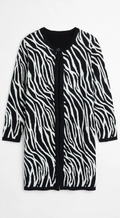 Sag Harbor Black & White Zebra-Stripe Knit Cardigan (Size XL)