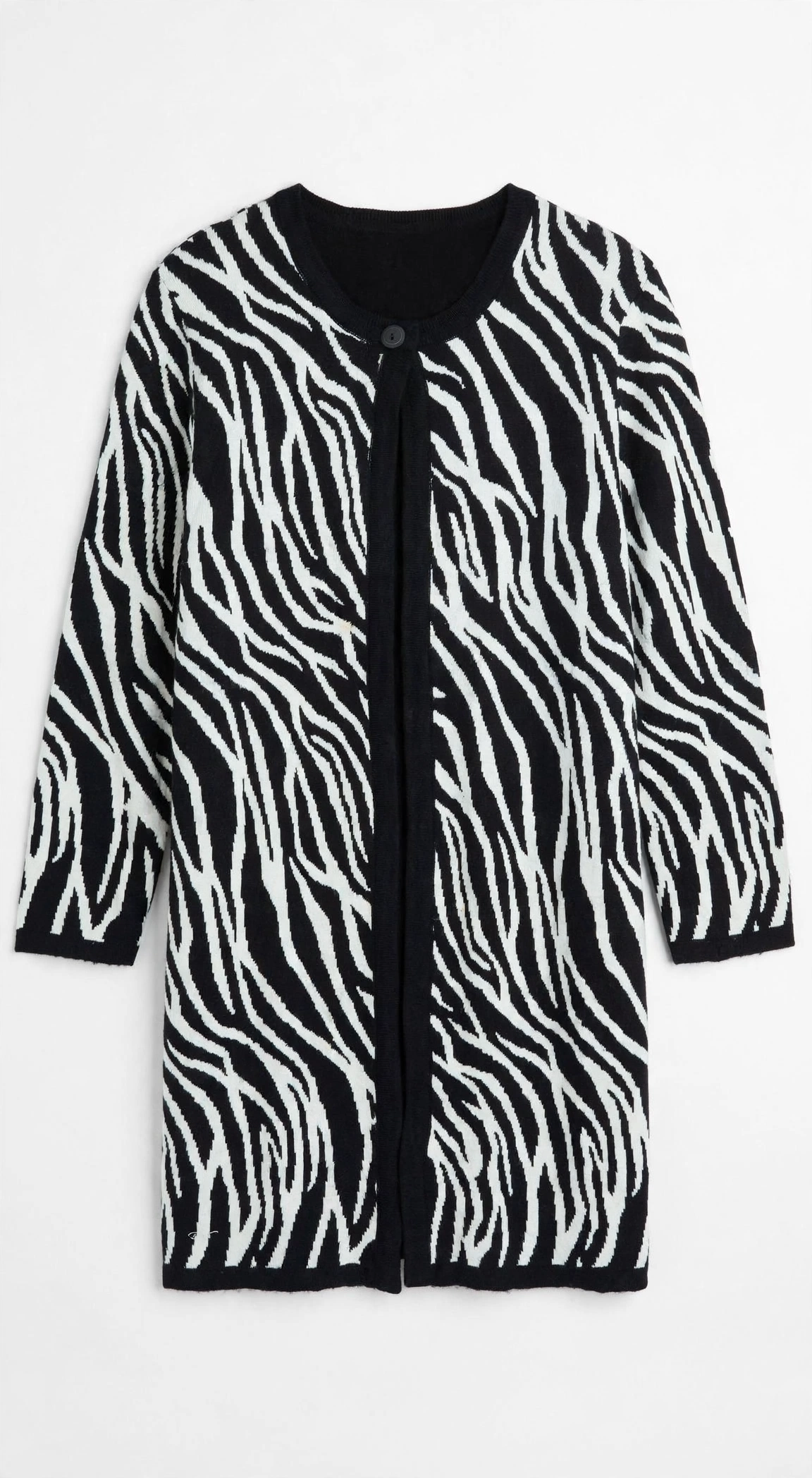 Sag Harbor Black & White Zebra-Stripe Knit Cardigan (Size XL)
