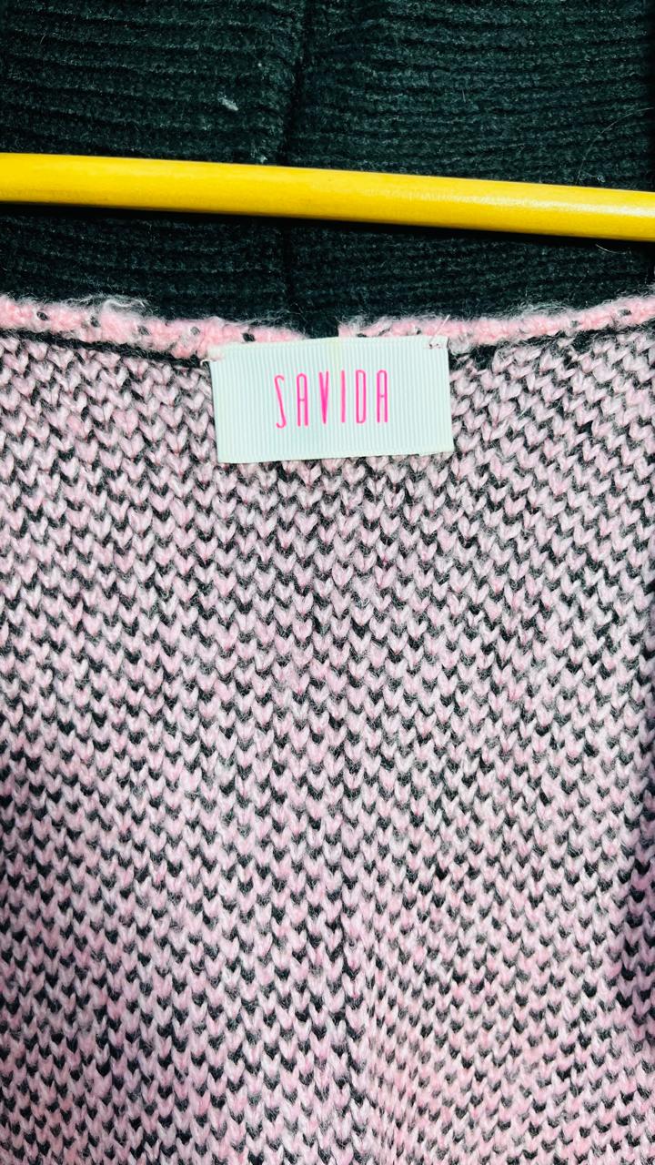 Savida Pink Zebra and Star Shawl-Collar Cardigan (Size L)