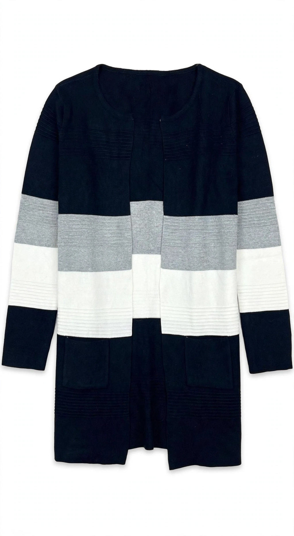 SES Navy Grey White Colorblock Stripe Pocket Cardigan (Size 10)