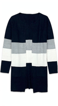 SES Navy Grey White Colorblock Stripe Pocket Cardigan (Size 10)