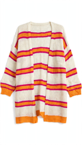 SHEIN Curve Cream Striped Open-Front Cardigan (Size 1XL)