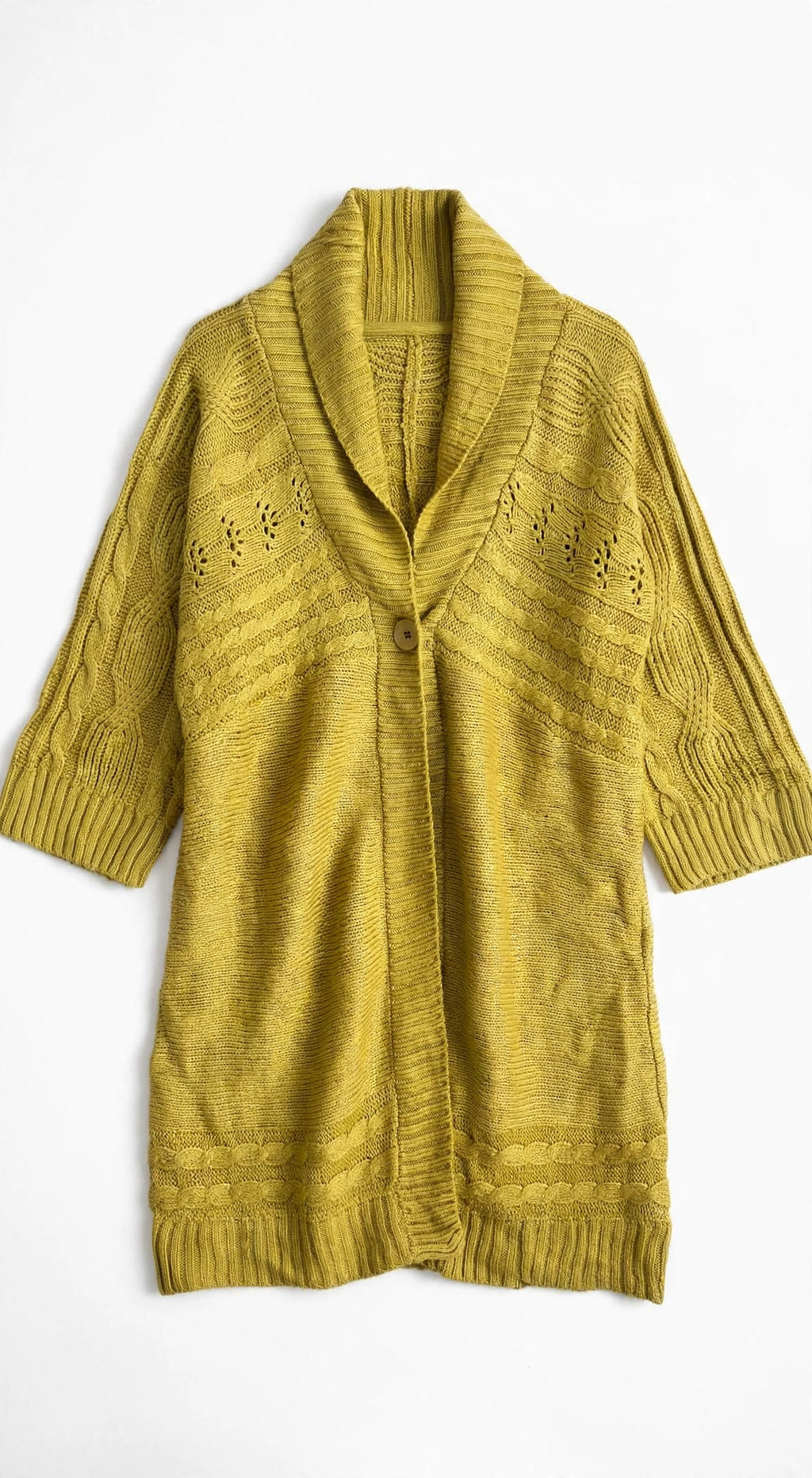 Sonoma Chartreuse Cable-Knit Cardigan with Button (Size XL)