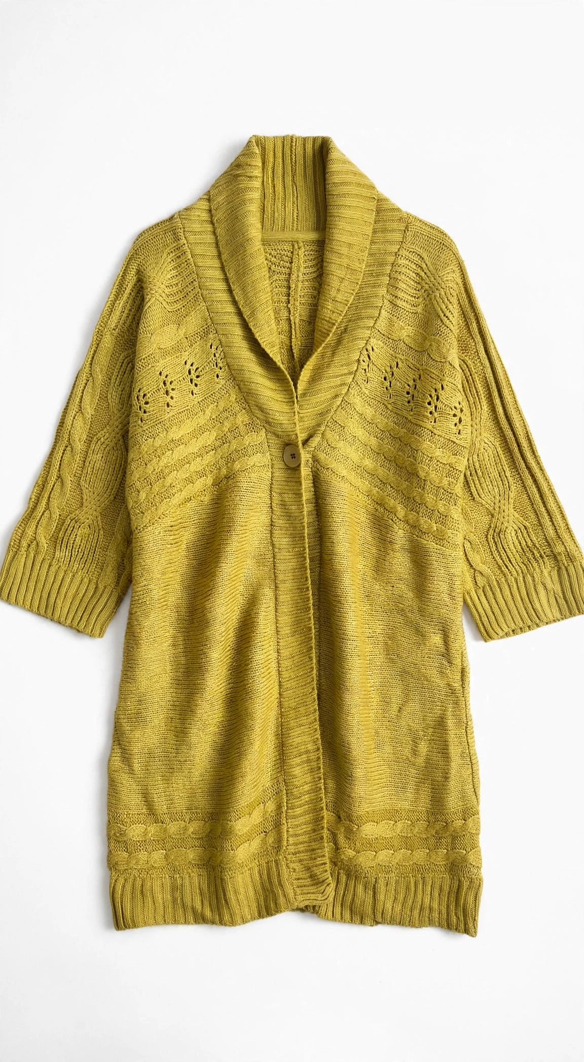 Sonoma Chartreuse Cable-Knit Cardigan with Button (Size XL)