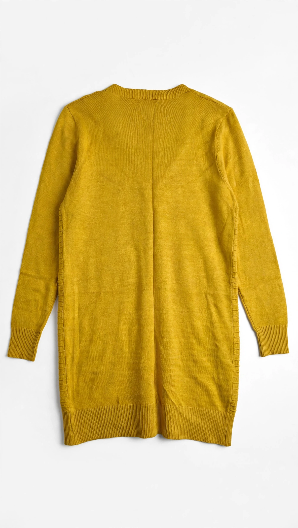 Stitchcount Mustard Yellow Ribbed Longline Cardigan (Size L)