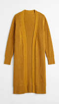 Stitchcount Mustard Yellow Ribbed Longline Cardigan (Size L)