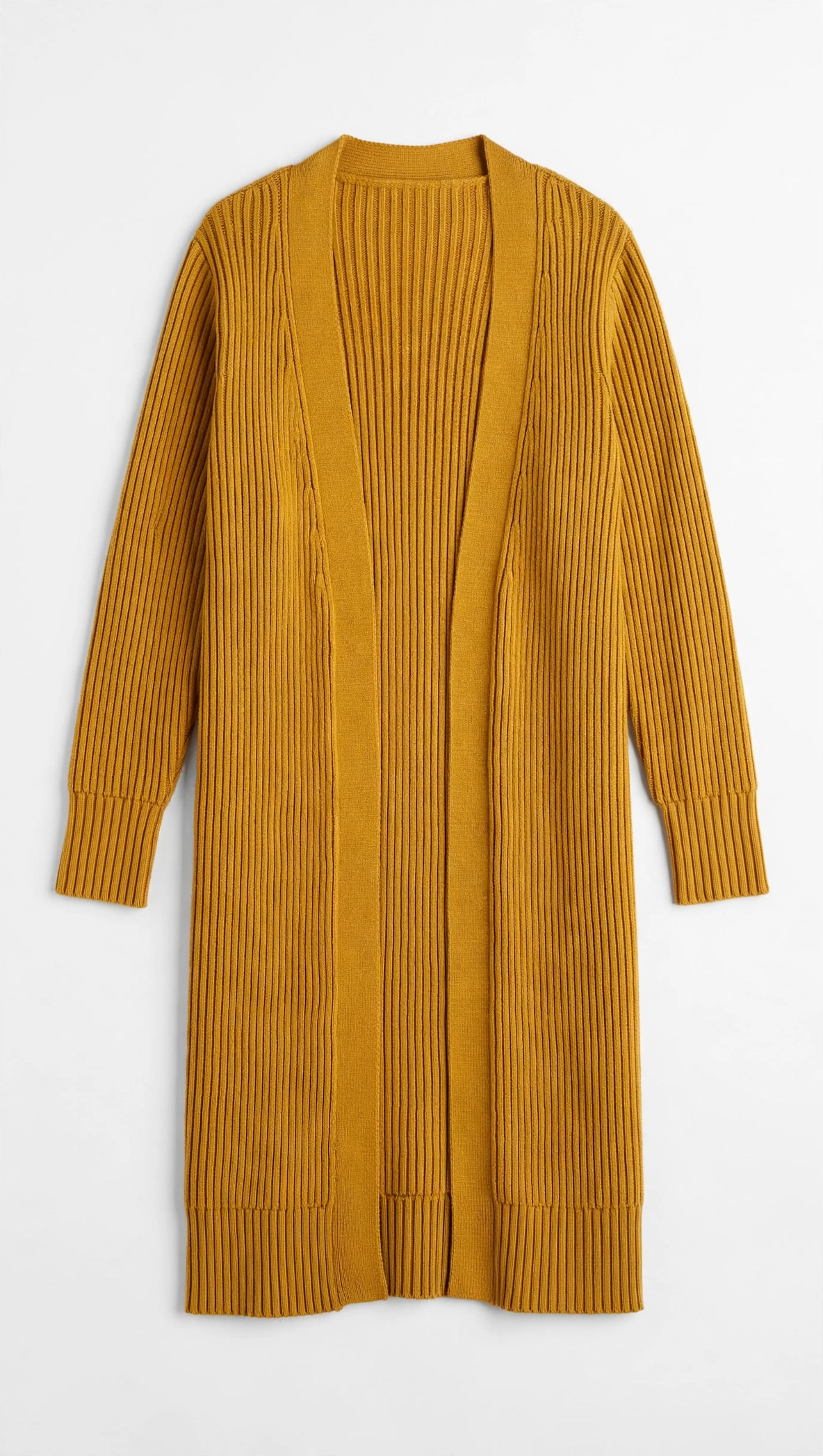 Stitchcount Mustard Yellow Ribbed Longline Cardigan (Size L)