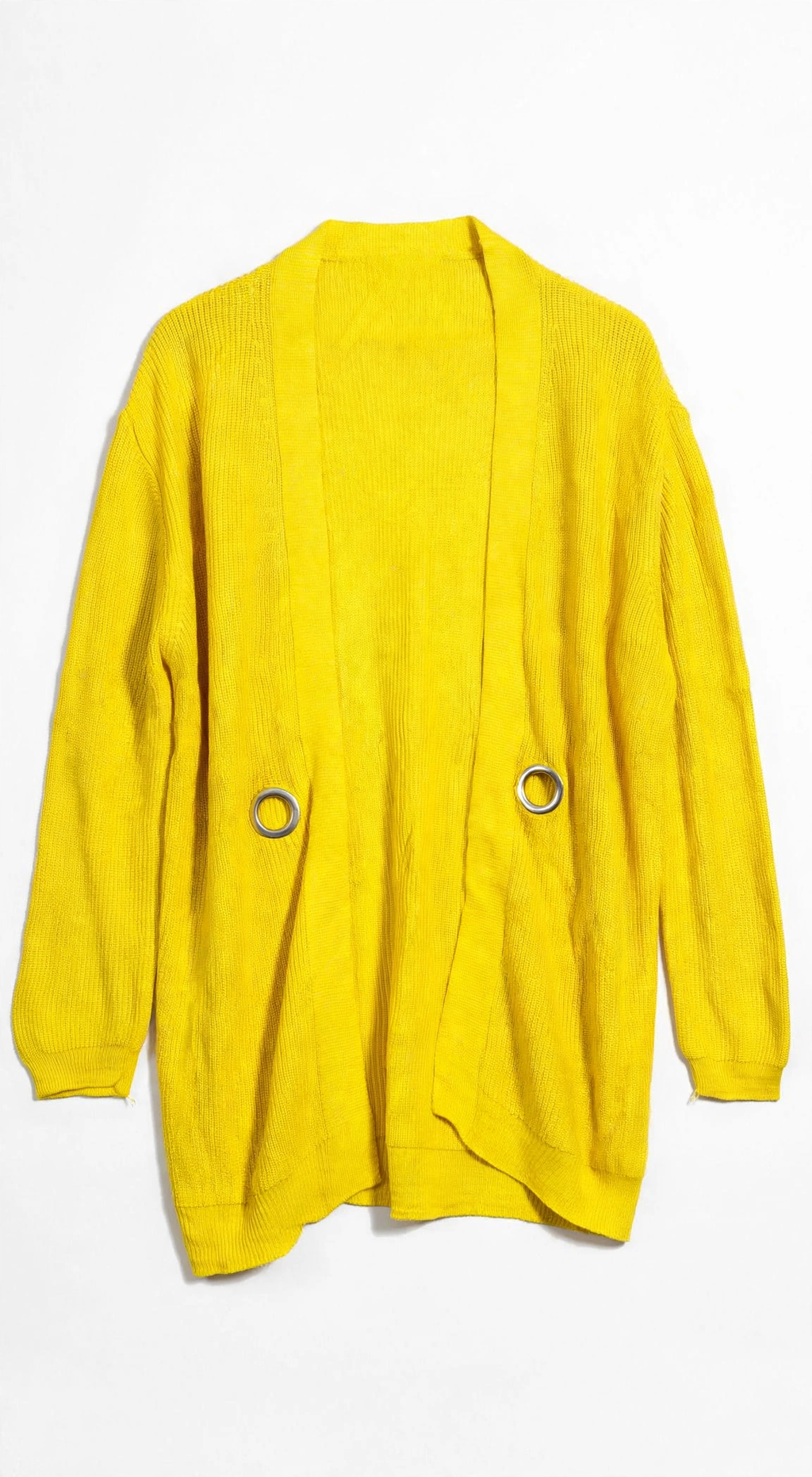 Stradivarius Yellow Knit Cardigan with Ring Details (Size M)