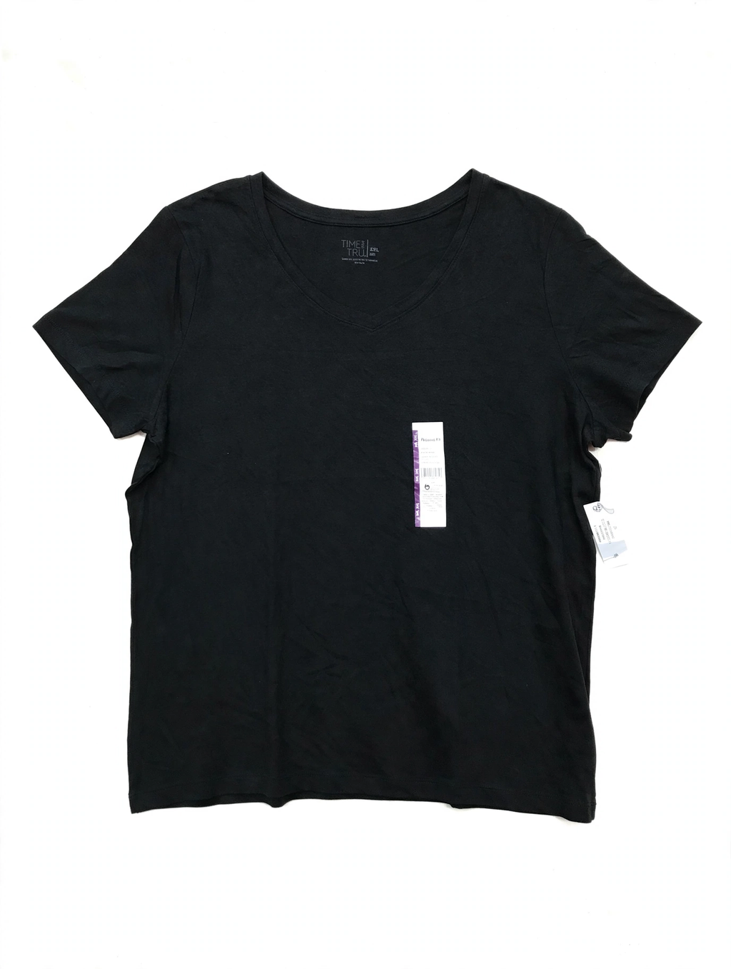 Time and Tru V-Neck T-Shirt – Black (Size XXL)