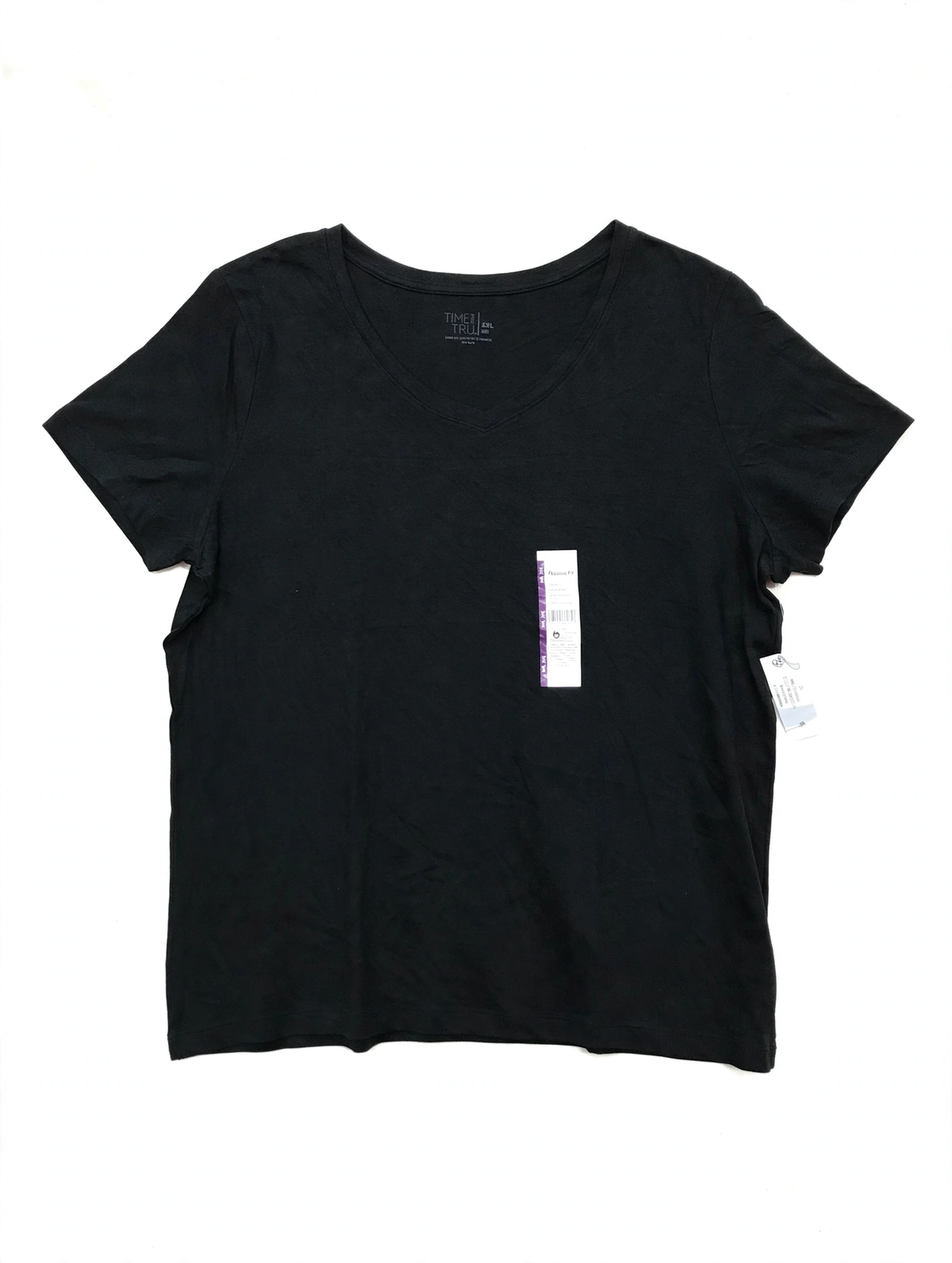 Time and Tru V-Neck T-Shirt – Black (Size XXL)