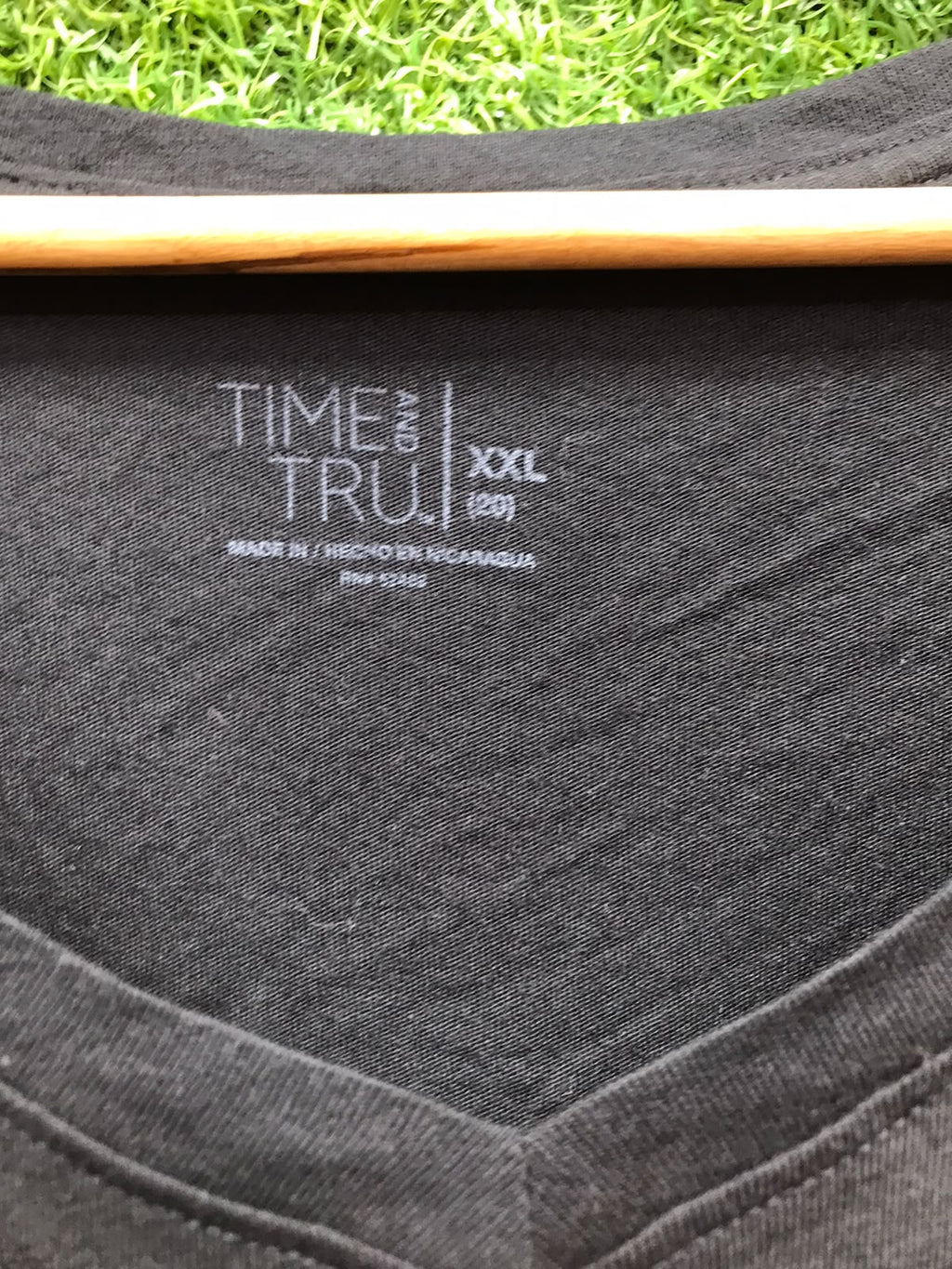 Time and Tru V-Neck T-Shirt – Black (Size XXL)