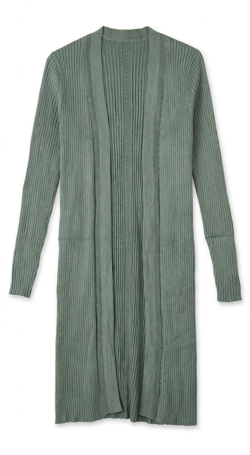 Time and Tru Sage Green Ribbed Longline Cardigan (Size L 12-14)