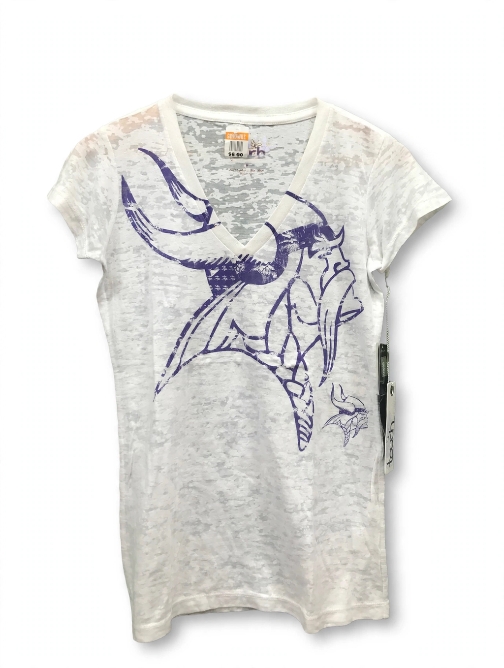 Touch by Alyssa Milano Vikings V-Neck Tee – White Burnout (Size S)