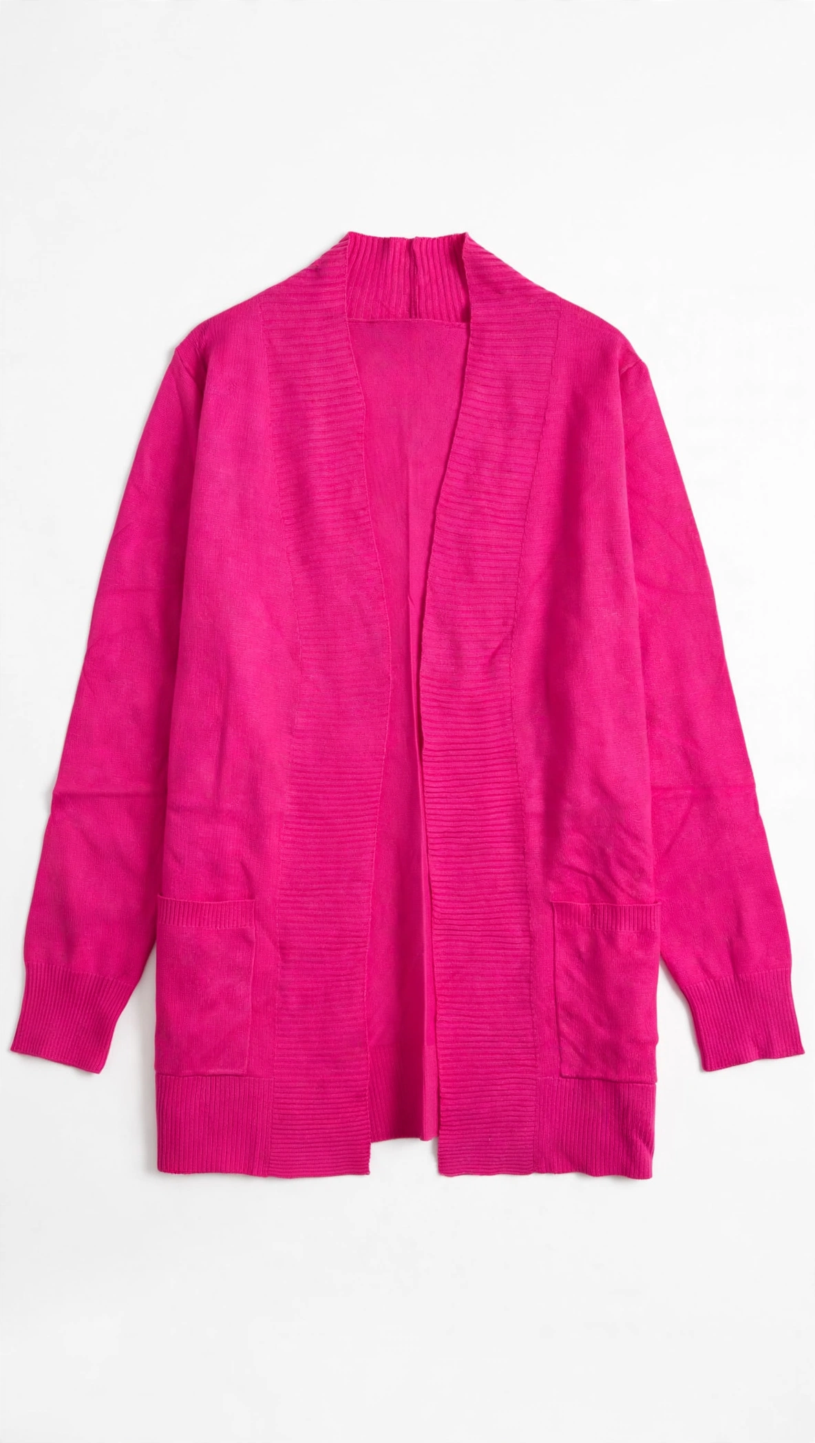 Urban Coco Hot Pink Ribbed Open-Front Cardigan (Size 2XL)